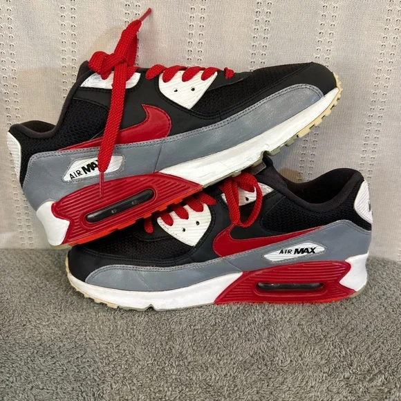 Nike Air Max 90 Black Bright Crimson Sneakers - Picture 5 of 7